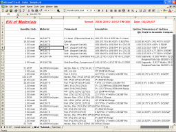 A bill of materials generated by Coster.
