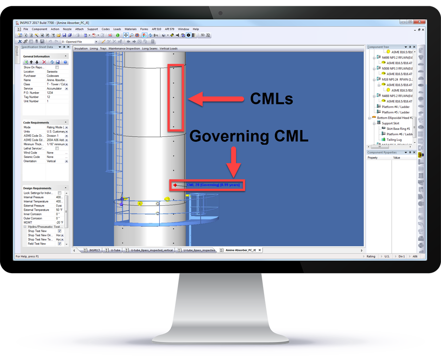 Unlike competing FFS software, INSPECT shows the governing CML on the equipment 3D model