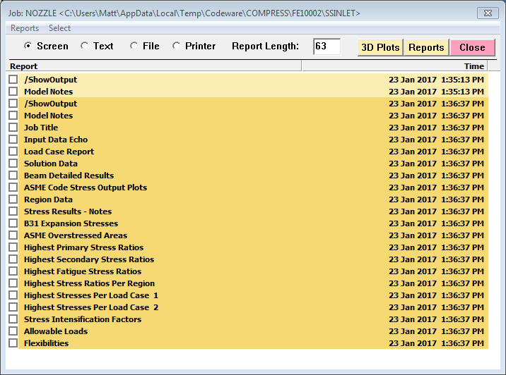 Selecting which FEA results to print in COMPRESS