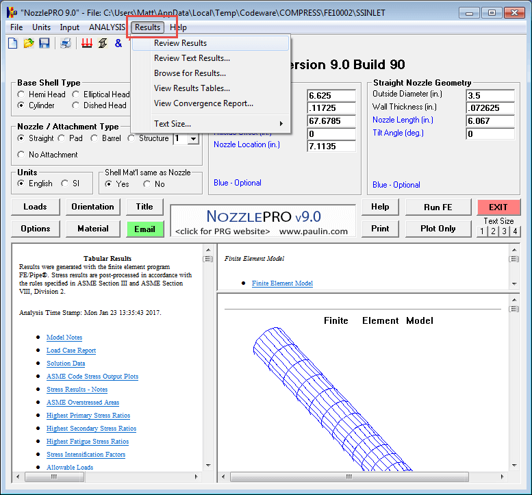 Printing FEA output results in COMPRESS