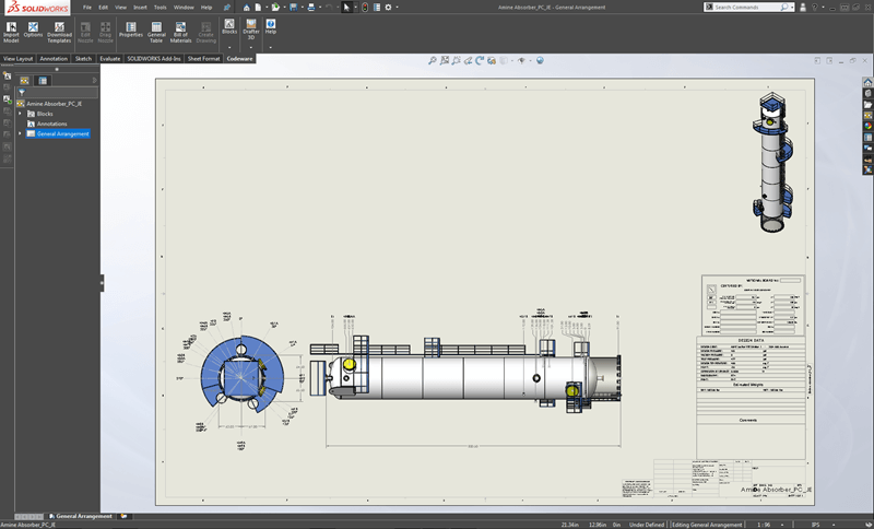 The Codeware Interface is a pressure vessel solid modeling platform that creates general arrangement and detail fabrication drawings