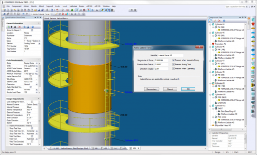 The COMPRESS Loads Menu allows designers to easily include global external loads when sizing pressure vessel supports such as skirts, legs and lugs