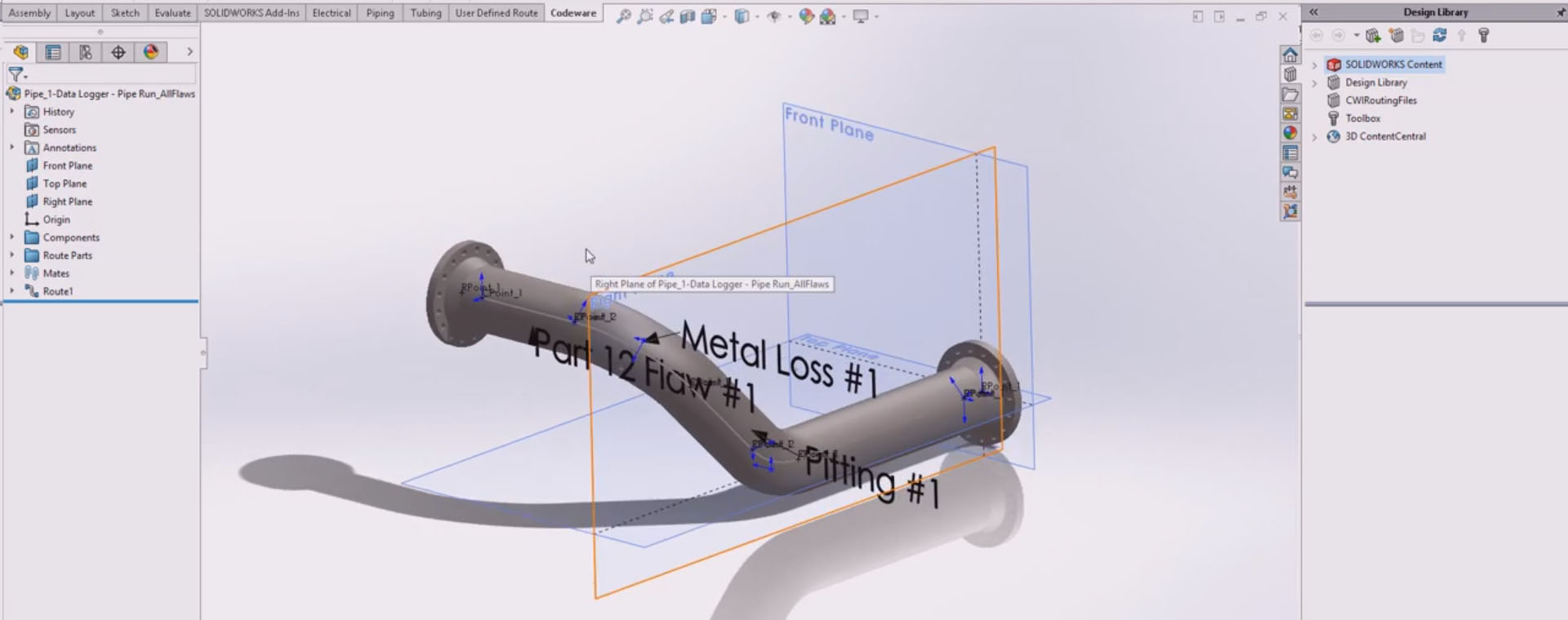 B31.3 piping with API 579 flaws exported to SolidWorks®. This integration makes creating 3D PDF's and drawings fast and easy.