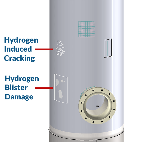 Parte 7 Ampolla de hidrógeno y área de daño HIC mostrada en un modelo 3D de INSPECT
