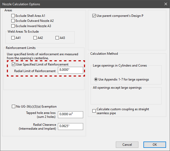 Some of the Nozzle Calculation Options in COMPRESS