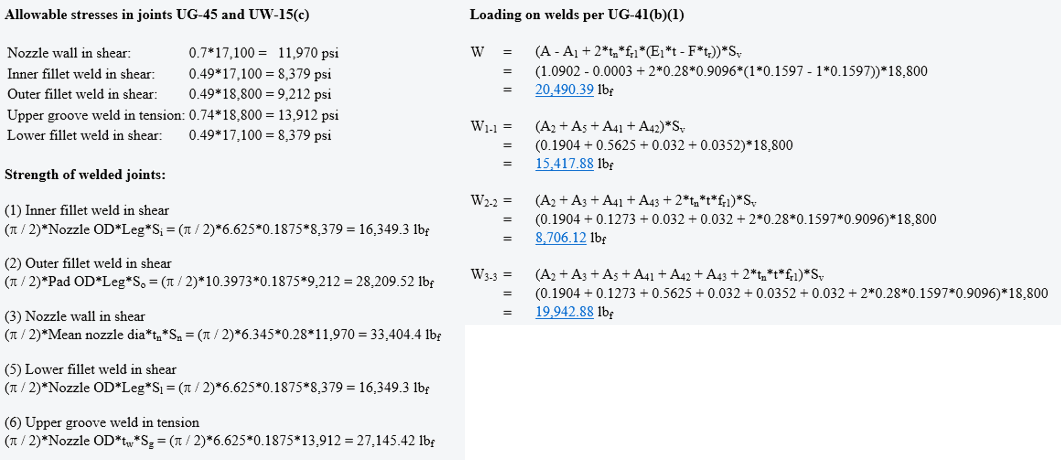 An Excerpt From a COMPRESS Nozzle Calculation Report Showing UG-45 and UG-41