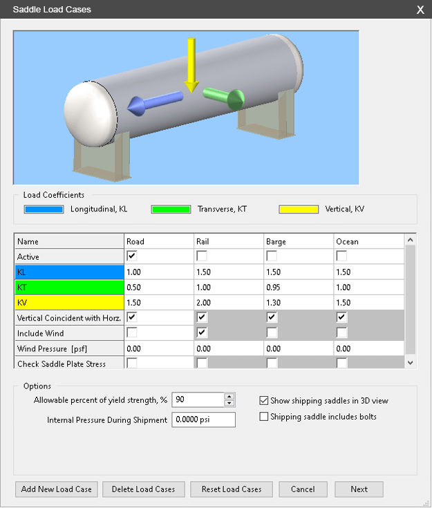 Up to 10 Shipping Saddle Load Cases Can be Considered by COMPRESS