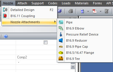 COMPRESS Nozzle Attachments Include ASME B16.9 Elbows, Reducers, Pipe Caps, Tees, B16.11 couplings and B16.5\B16.47 Flanges