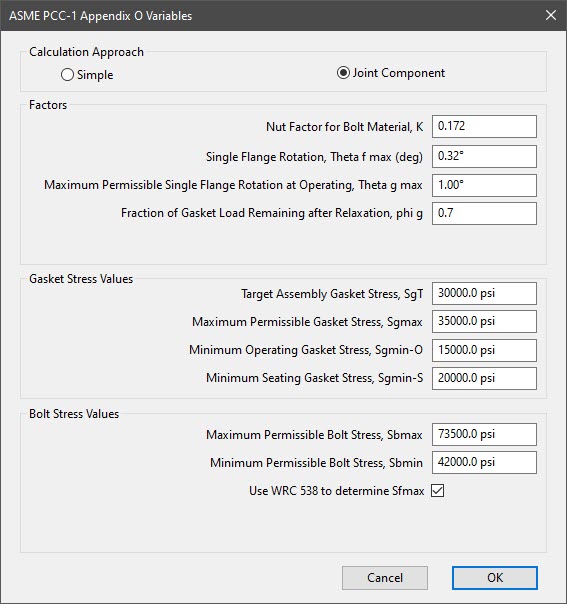 ASME PCC-1 Appendix O Variables