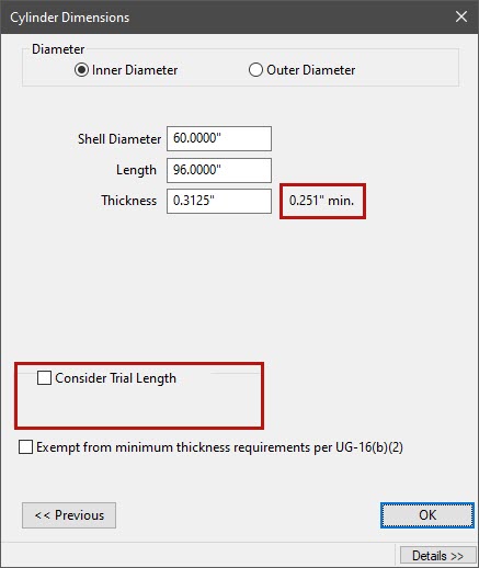 UG-28 - Required Thickness Before Trial Length Le Considered