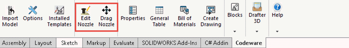 The Codeware Interface menu in SOLIDWORKS The Codeware Interface menu in SOLIDWORKS