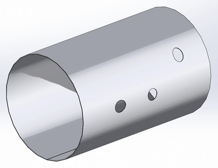 A cylindrical shell rolled up using the SOLIDWORKS Sheet Metal function and the Codeware Interface add-on