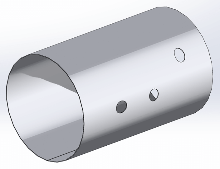 A cylindrical shell rolled up using the SOLIDWORKS Sheet Metal function and the Codeware Interface add-on A cylindrical shell rolled up using the SOLIDWORKS Sheet Metal function and the Codeware Interface add-on