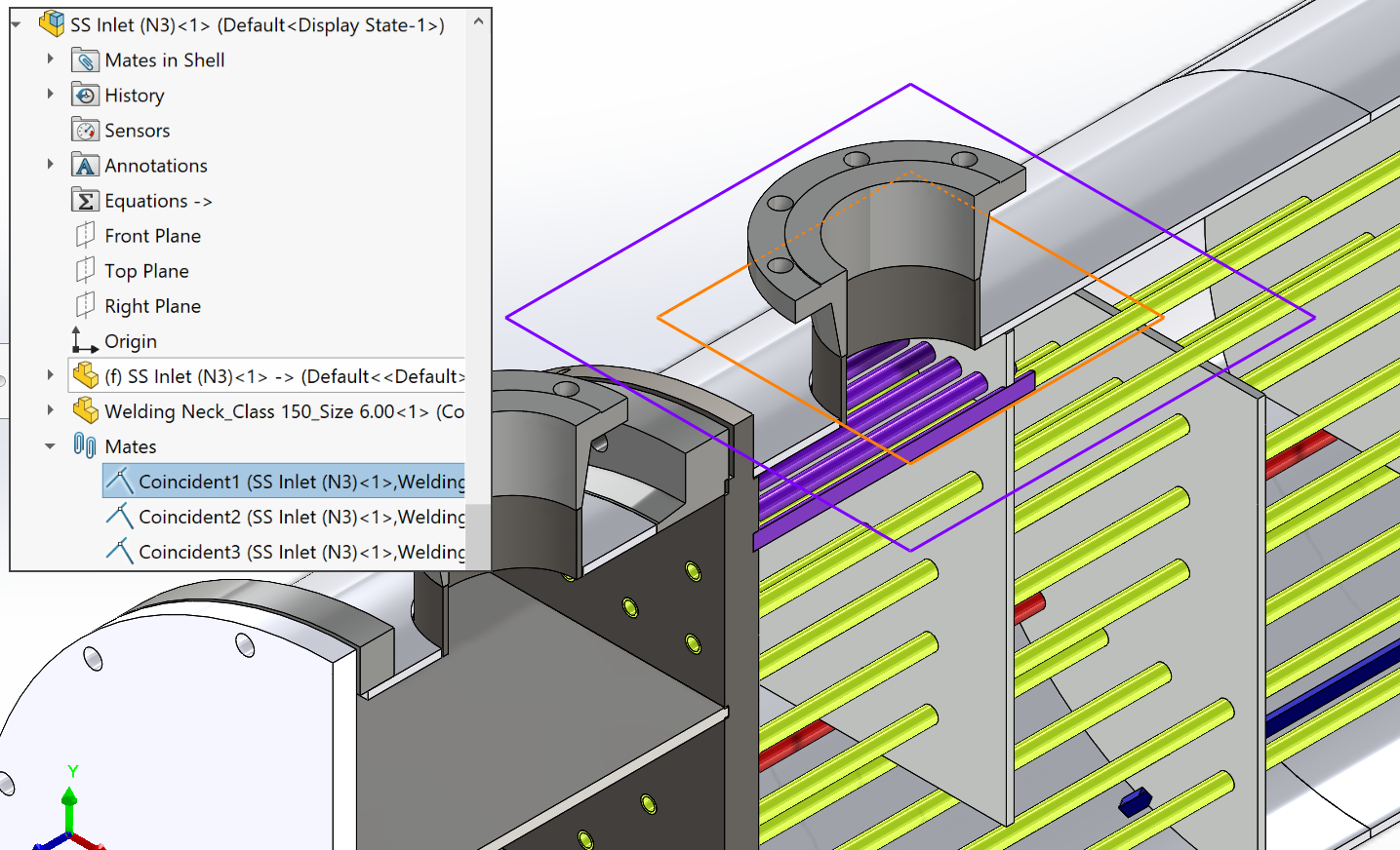 The Codeware Interface add-on automatically creates and applies Mates when importing COMPRESS or INSPECT pressure vessel and heat exchanger models.