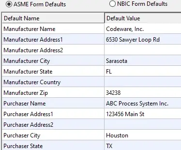 ASME Manufacturer's data reports in COMPRESS