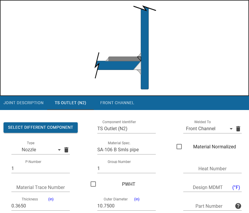 Shopfloor features interactive graphics. Nozzle weld details can be accessed by clicking on the nozzle weld sketch.