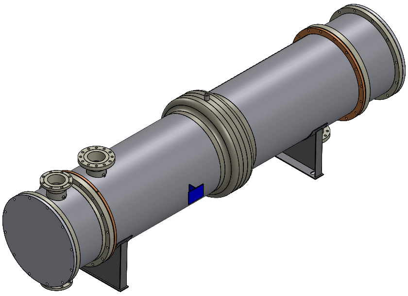 An isometric view of a Heat Exchanger model created by the Codeware Interface add-in