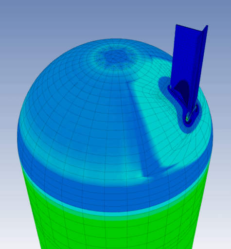 Pressure Vessel Attachment, created in CIOMPRESS, after automatic Meshing