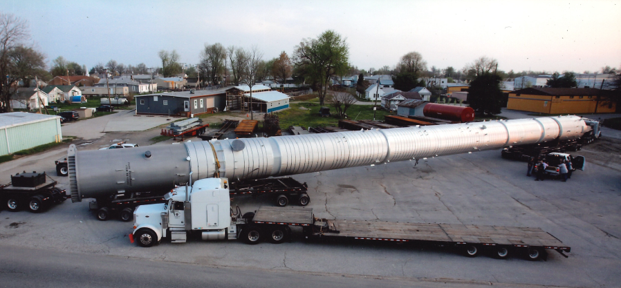 Tower being transported. Image courtesy of Modern Welding Co.